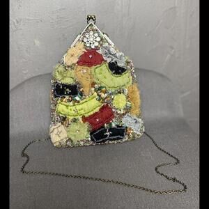 Vintage Embellished Silk Bohemian Bag from Mary Frances Beaded Mixed Materials